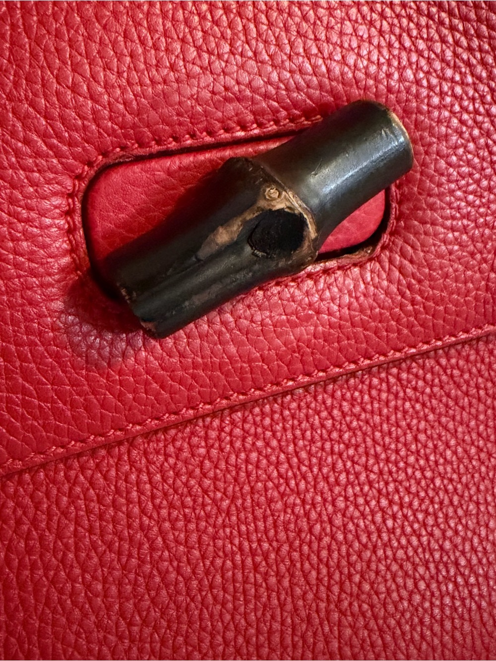 Gucci Pebbled Calfskin Large Bamboo Daily Top Handle Bag Red Shoulder/ Croosbody - Picture 10 of 16